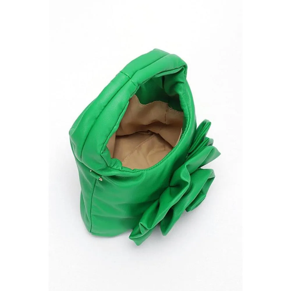 FASHNZFAB Pleated Flower Top Handle Clutch