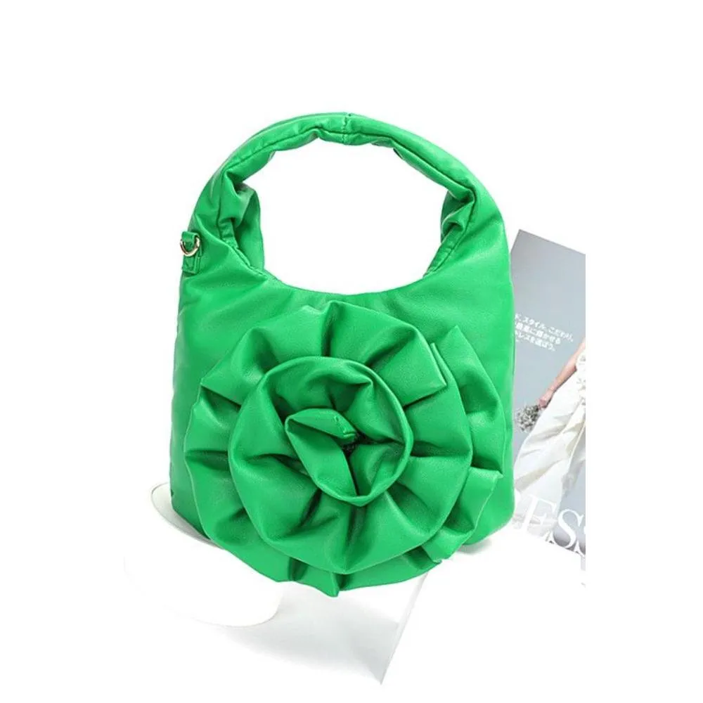 FASHNZFAB Pleated Flower Top Handle Clutch