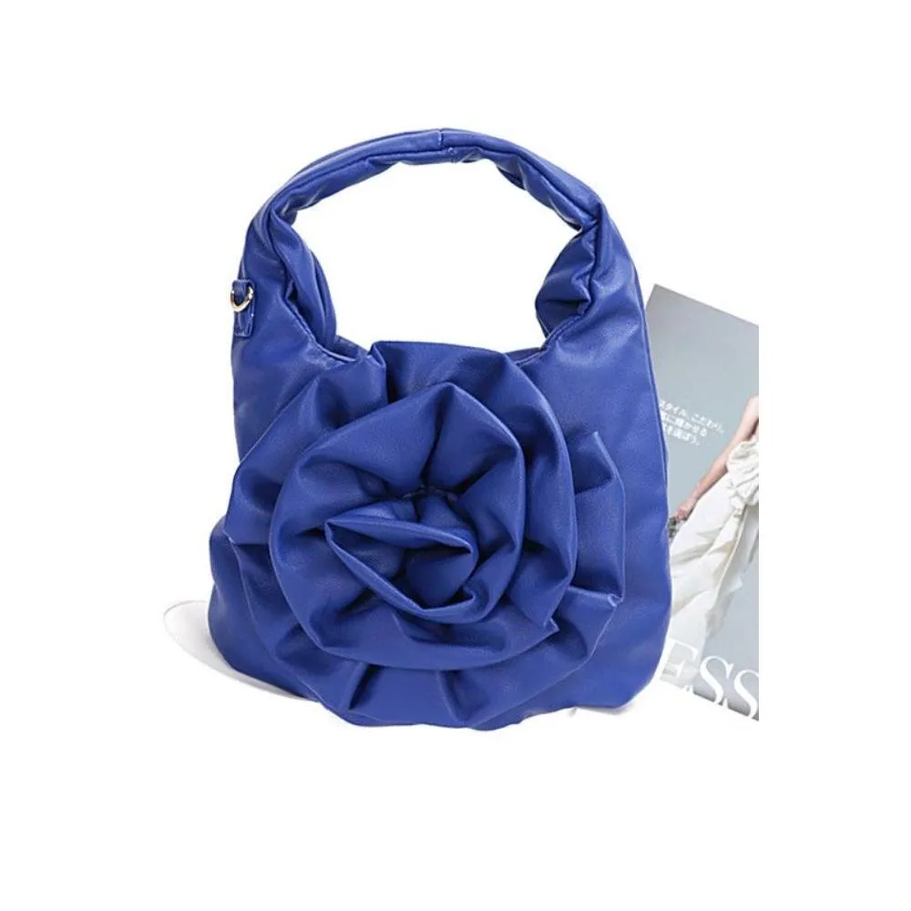 FASHNZFAB Pleated Flower Top Handle Clutch