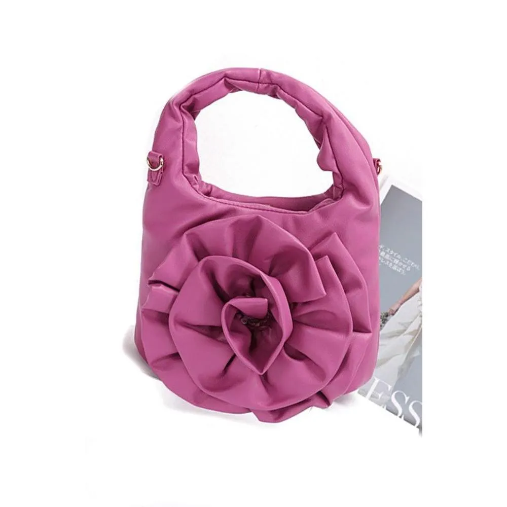 FASHNZFAB Pleated Flower Top Handle Clutch
