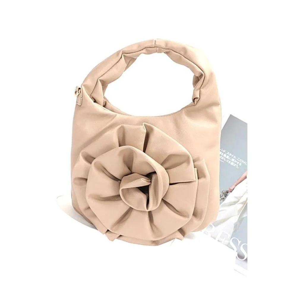 FASHNZFAB Pleated Flower Top Handle Clutch