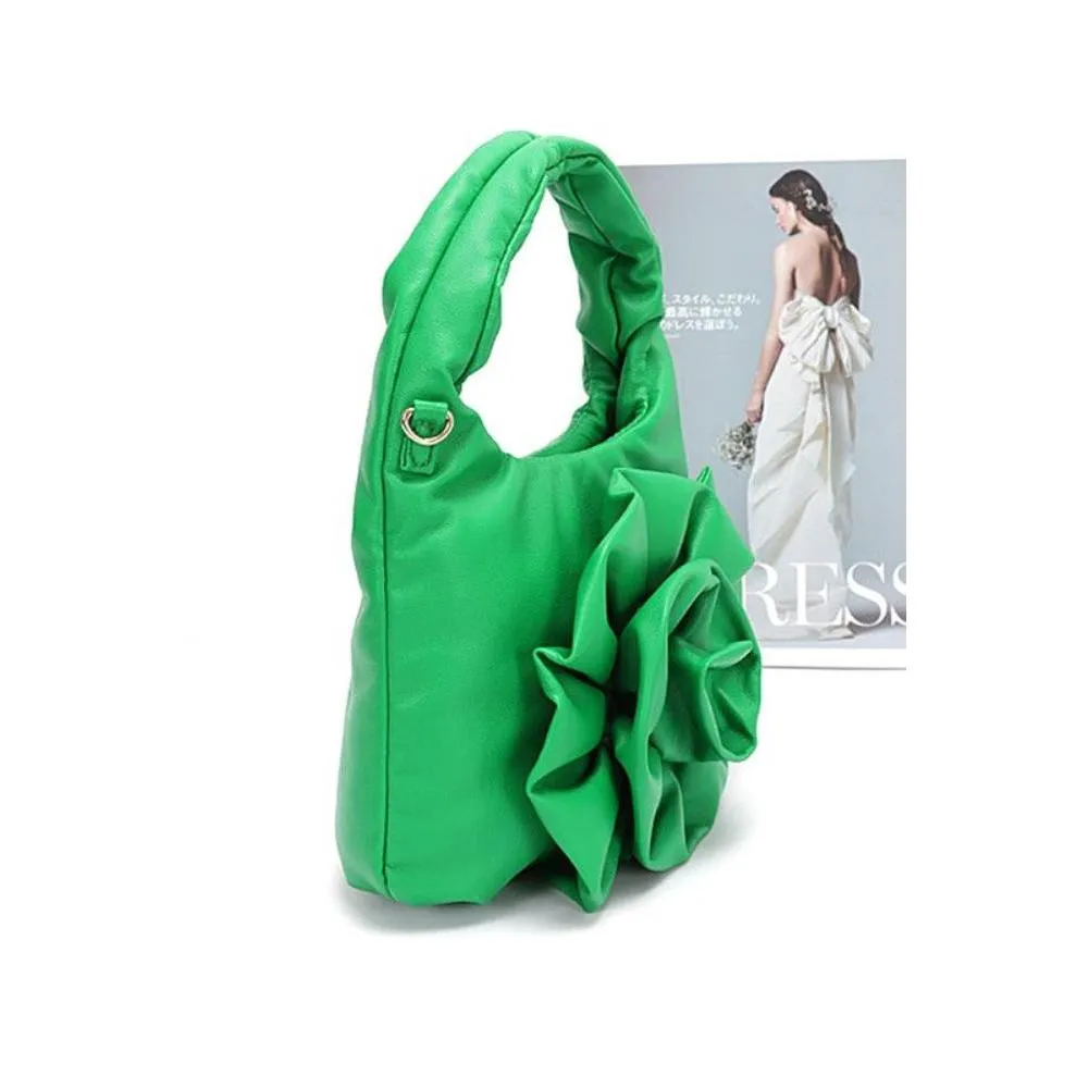 FASHNZFAB Pleated Flower Top Handle Clutch