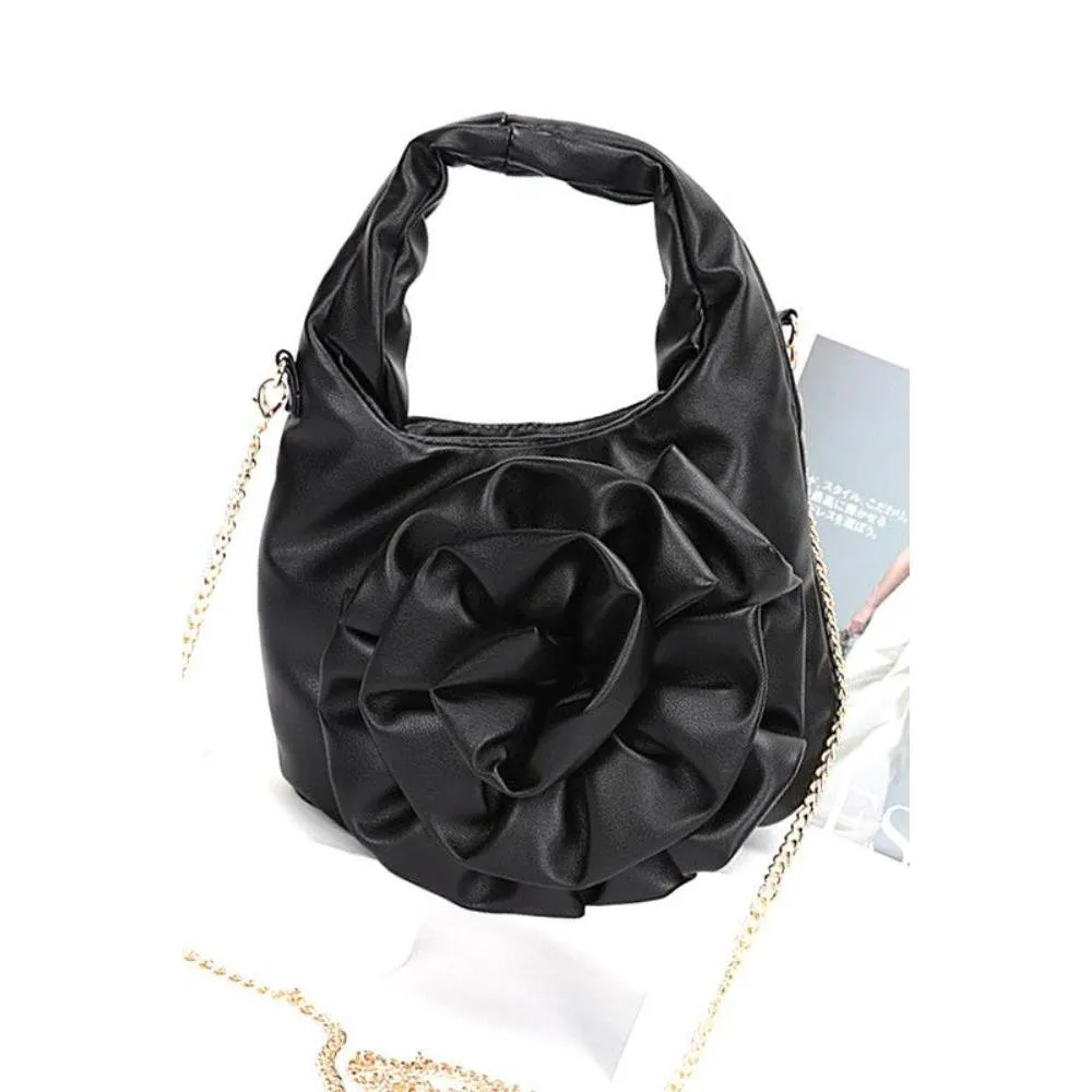 FASHNZFAB Pleated Flower Top Handle Clutch