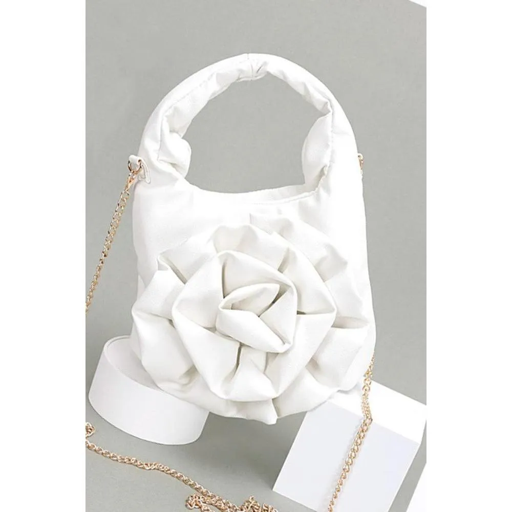 FASHNZFAB Pleated Flower Top Handle Clutch