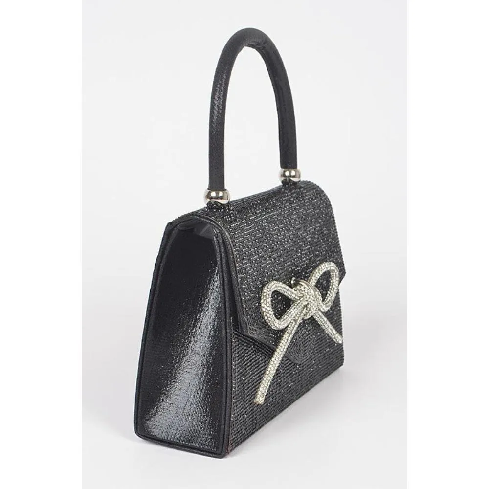 FASHNZFAB Rhinestone Bow Tie Iconic Top Handle Clutch