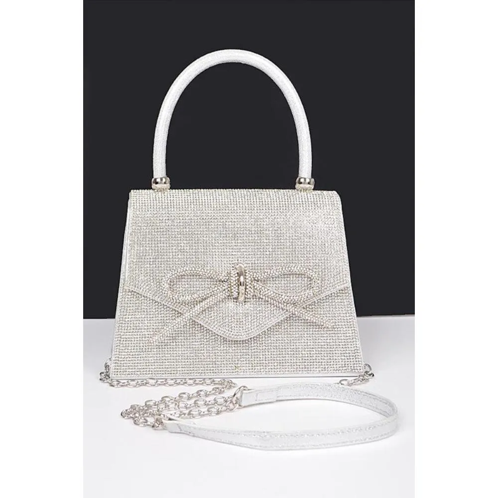 FASHNZFAB Rhinestone Bow Tie Iconic Top Handle Clutch