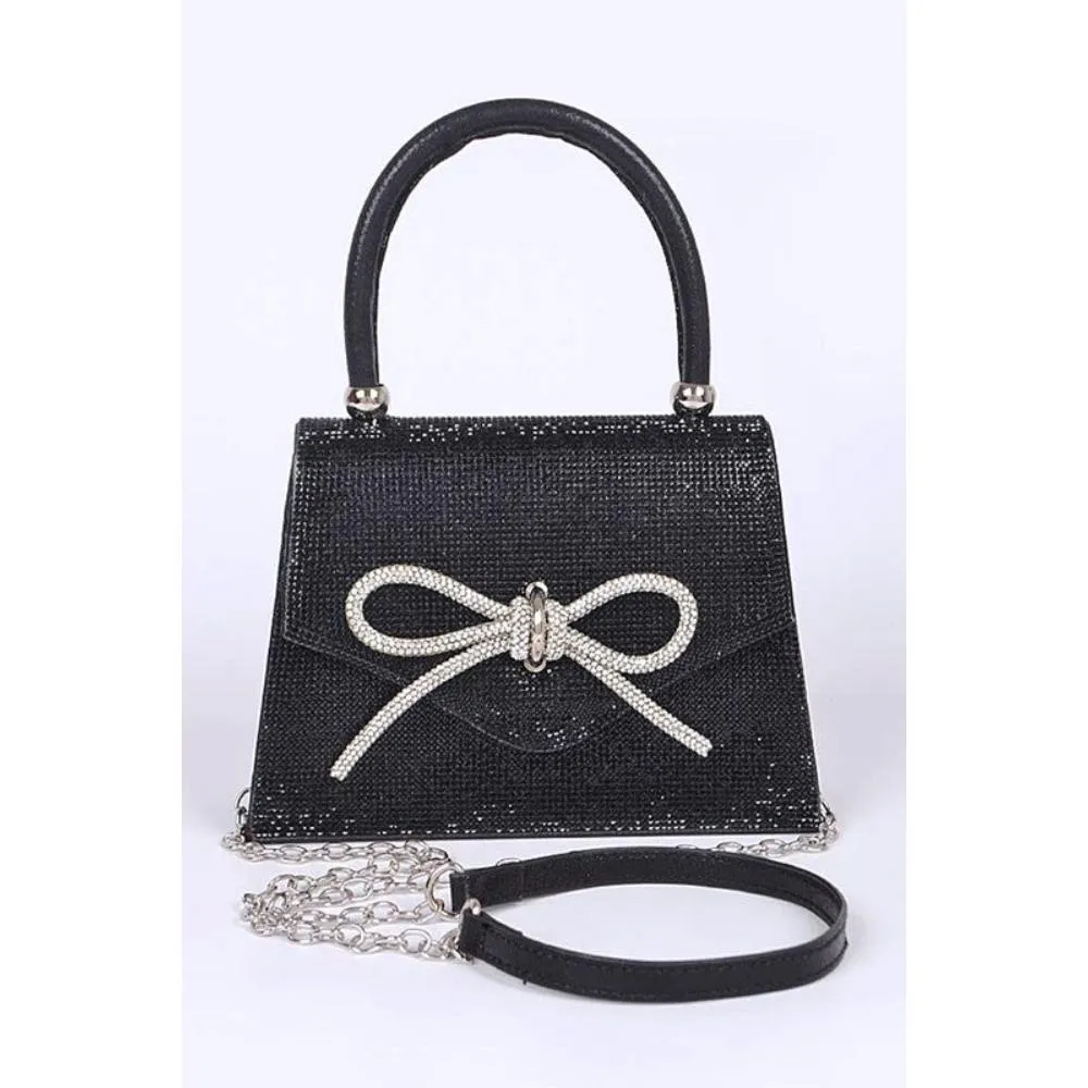 FASHNZFAB Rhinestone Bow Tie Iconic Top Handle Clutch