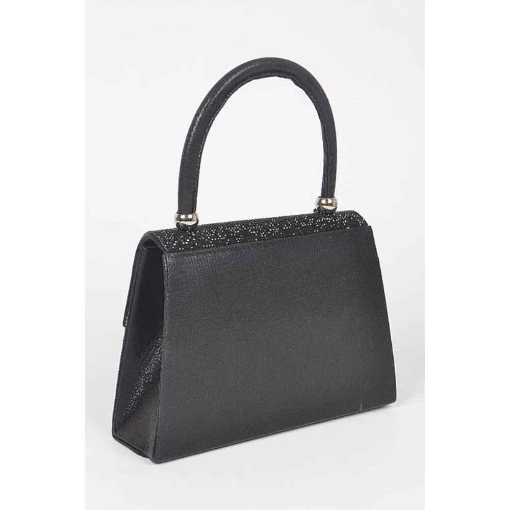FASHNZFAB Rhinestone Bow Tie Iconic Top Handle Clutch