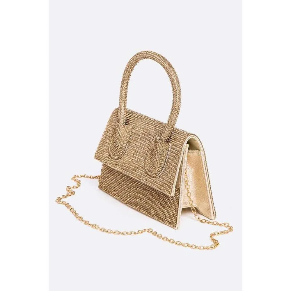 FASHNZFAB Rhinestone Convertible Top Handle Clutch Bag