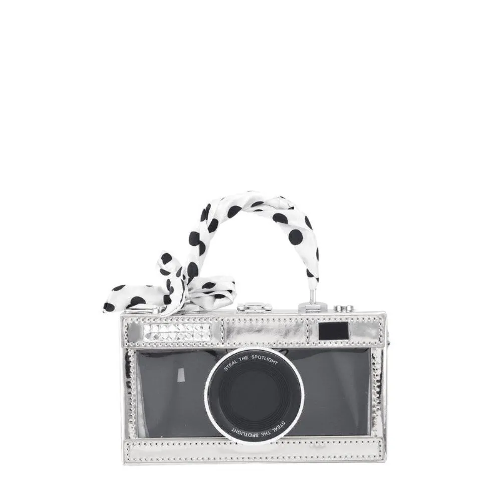 FASHNZFAB Ribbon and Camera Shape Visible Clutch Bag