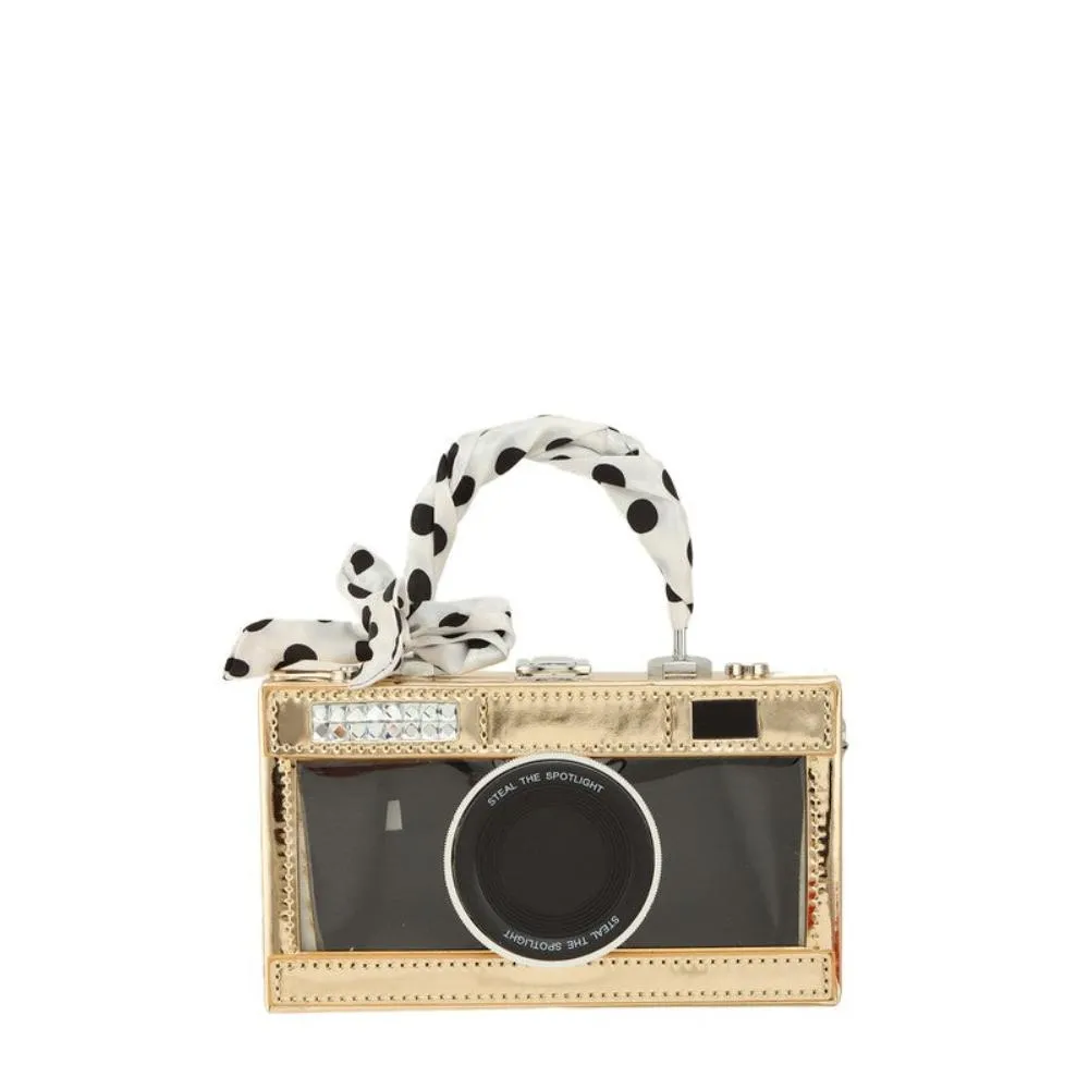 FASHNZFAB Ribbon and Camera Shape Visible Clutch Bag