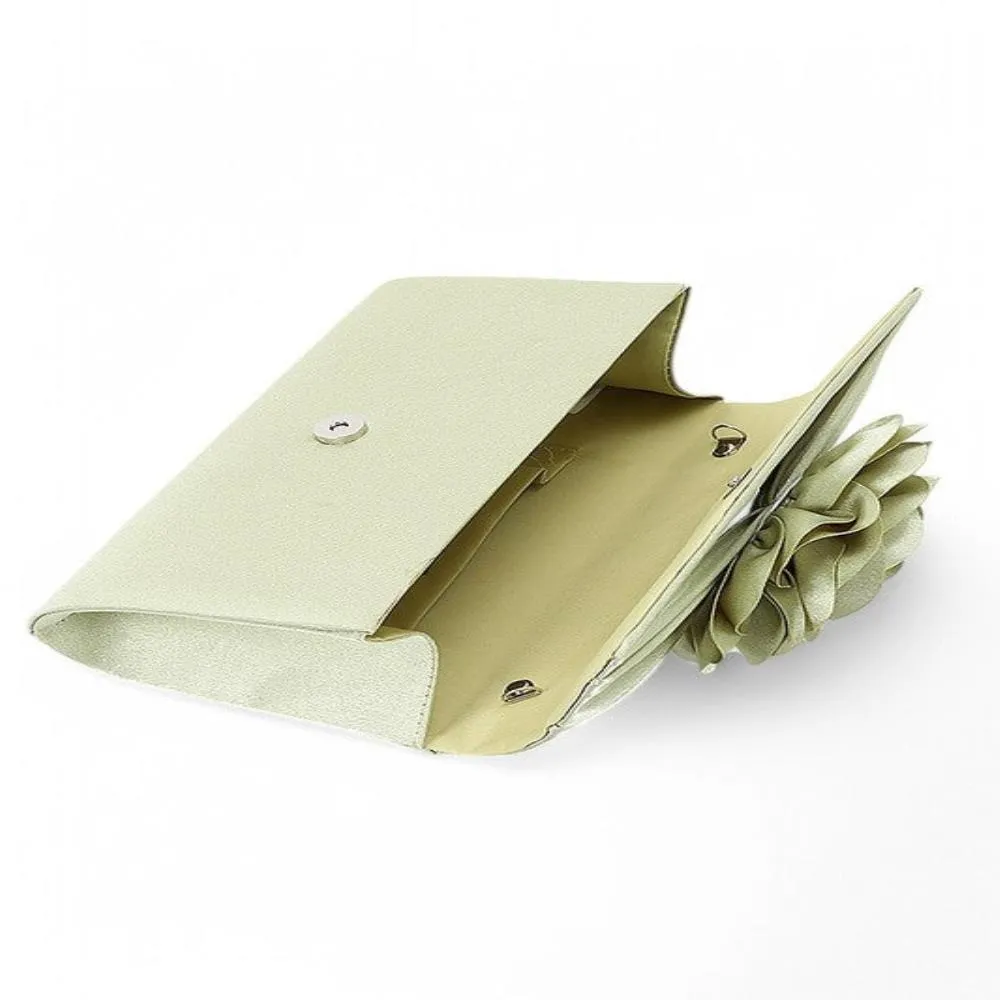 FASHNZFAB Satin Flower Pleated Clutch Bag