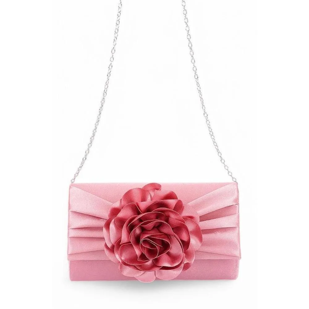 FASHNZFAB Satin Flower Pleated Clutch Bag