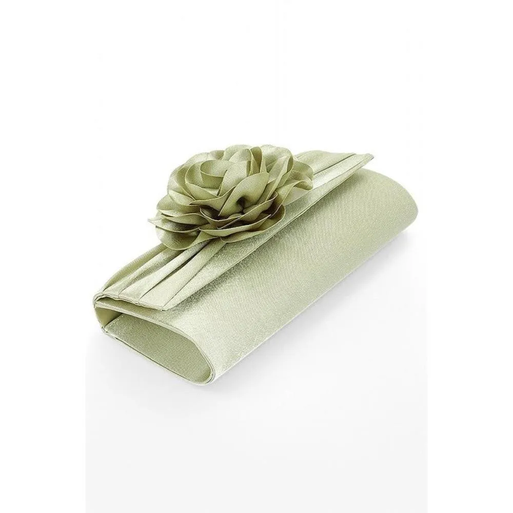 FASHNZFAB Satin Flower Pleated Clutch Bag
