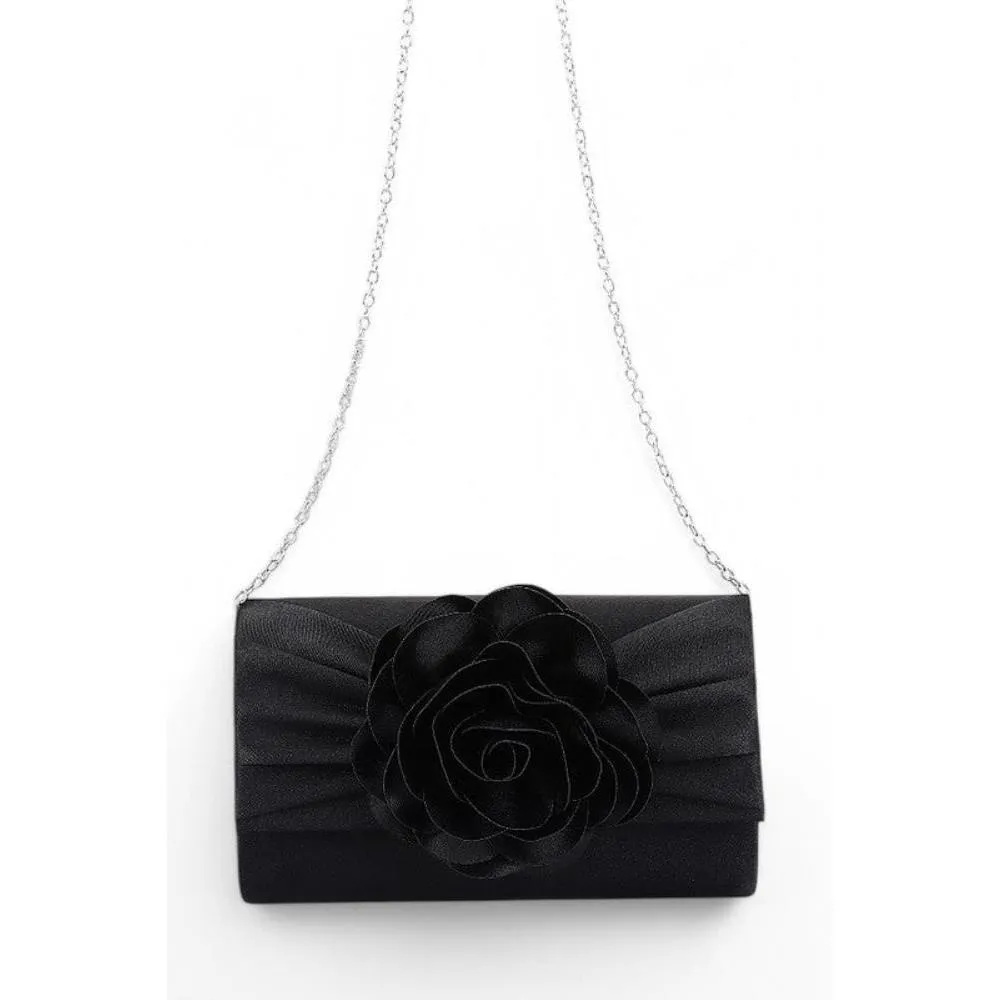 FASHNZFAB Satin Flower Pleated Clutch Bag