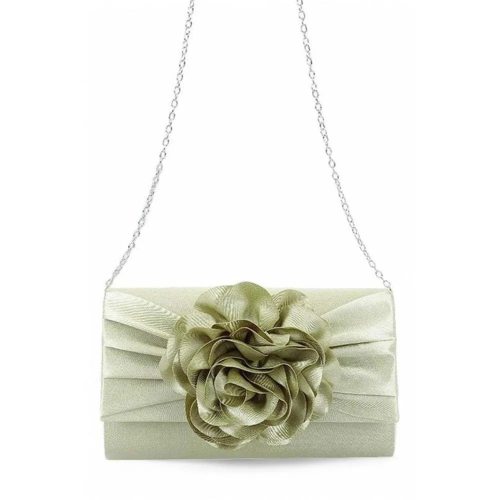 FASHNZFAB Satin Flower Pleated Clutch Bag