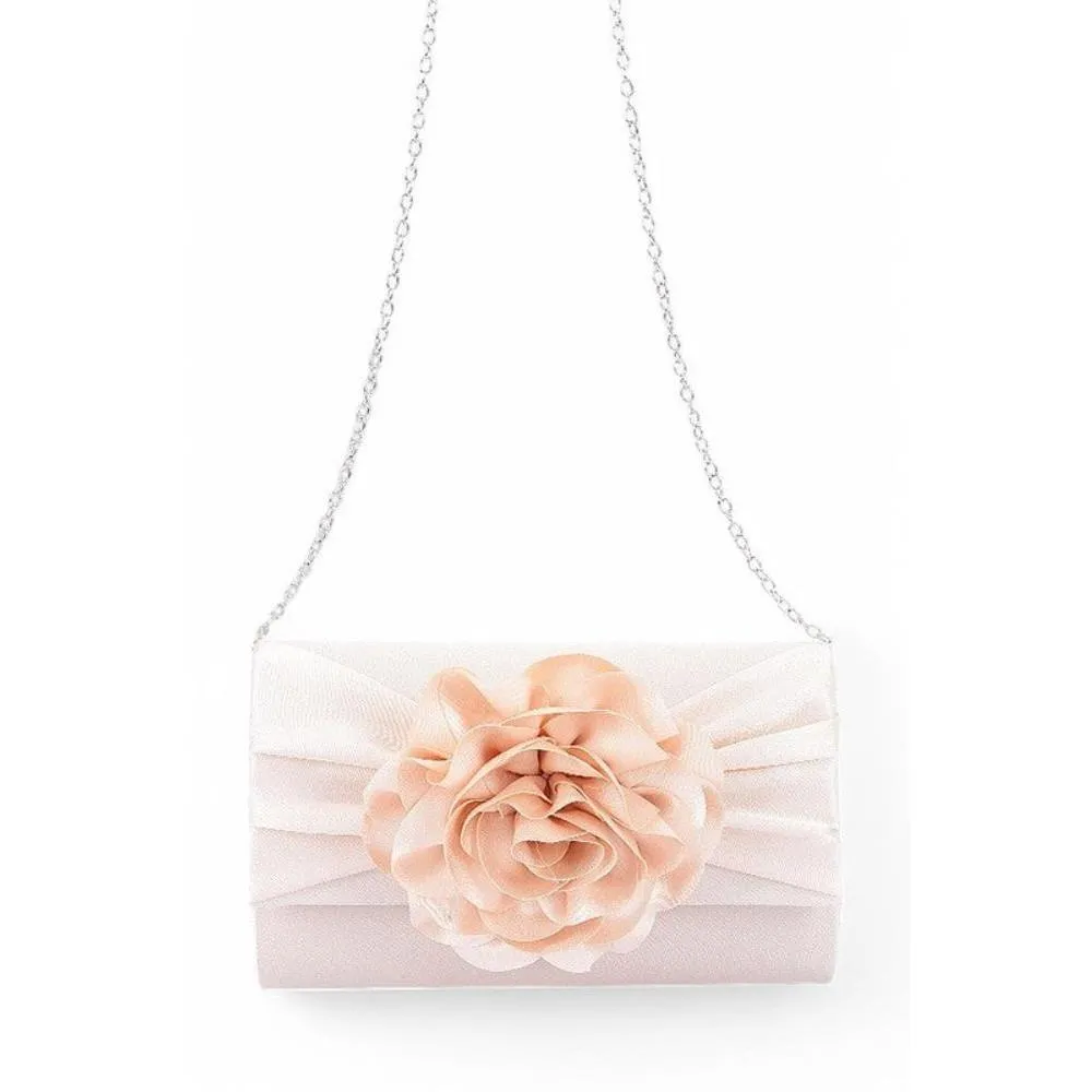 FASHNZFAB Satin Flower Pleated Clutch Bag