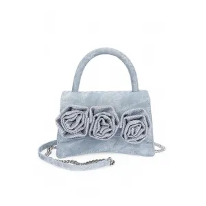 FASHNZFAB Sparkle Flower Top Handle Clutch Bag
