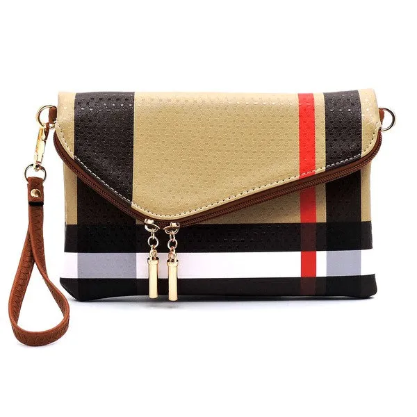 FASHNZFAB Tartan Plaid Check Envelope Clutch