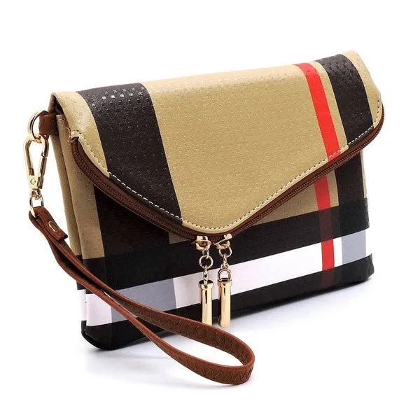 FASHNZFAB Tartan Plaid Check Envelope Clutch