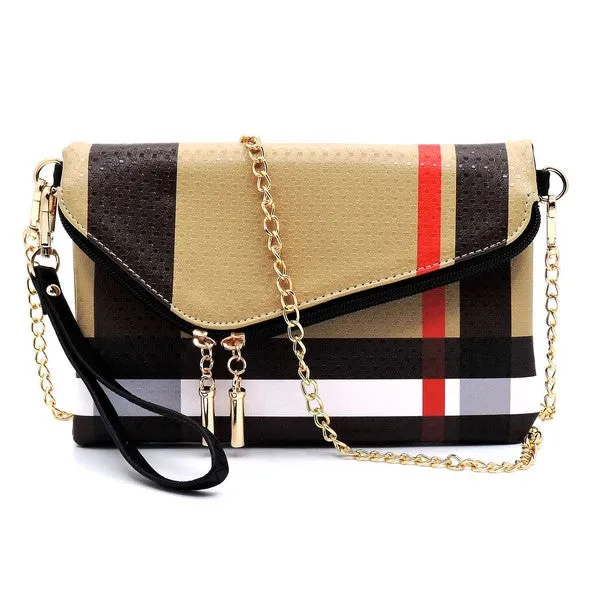 FASHNZFAB Tartan Plaid Check Envelope Clutch