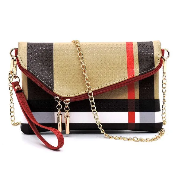 FASHNZFAB Tartan Plaid Check Envelope Clutch