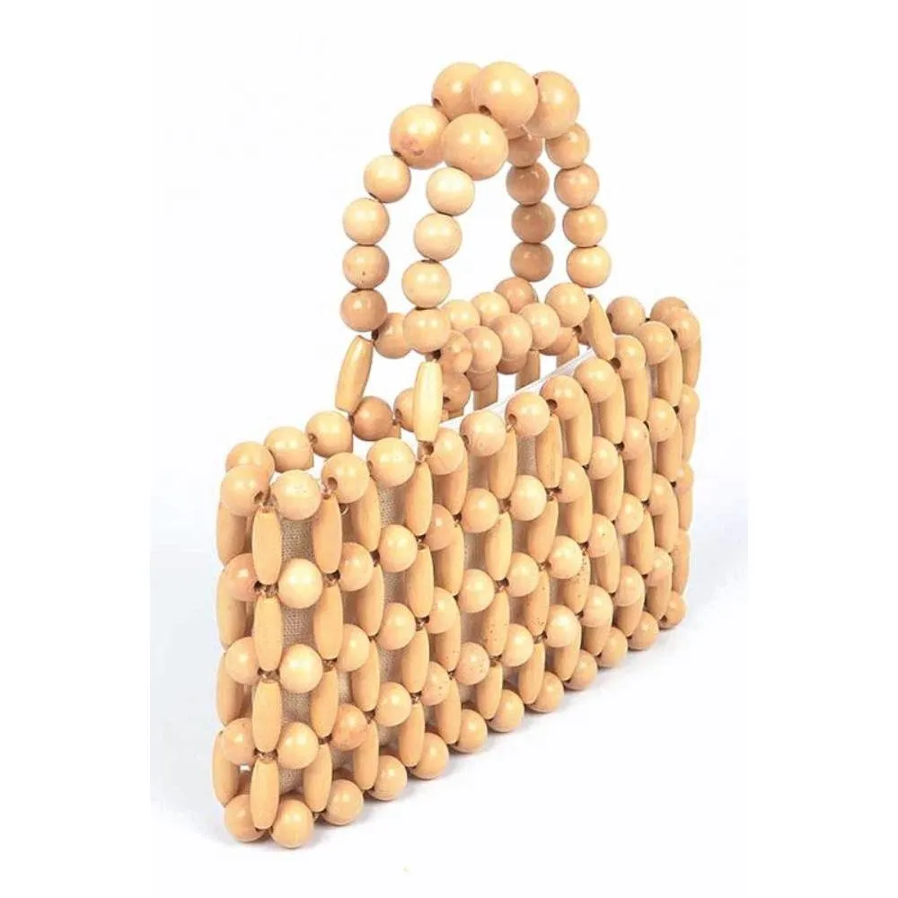 FASHNZFAB Wooden Beads Top Handle Small Clutch