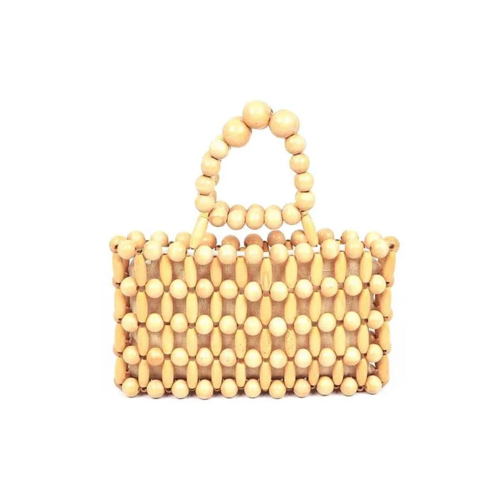 FASHNZFAB Wooden Beads Top Handle Small Clutch