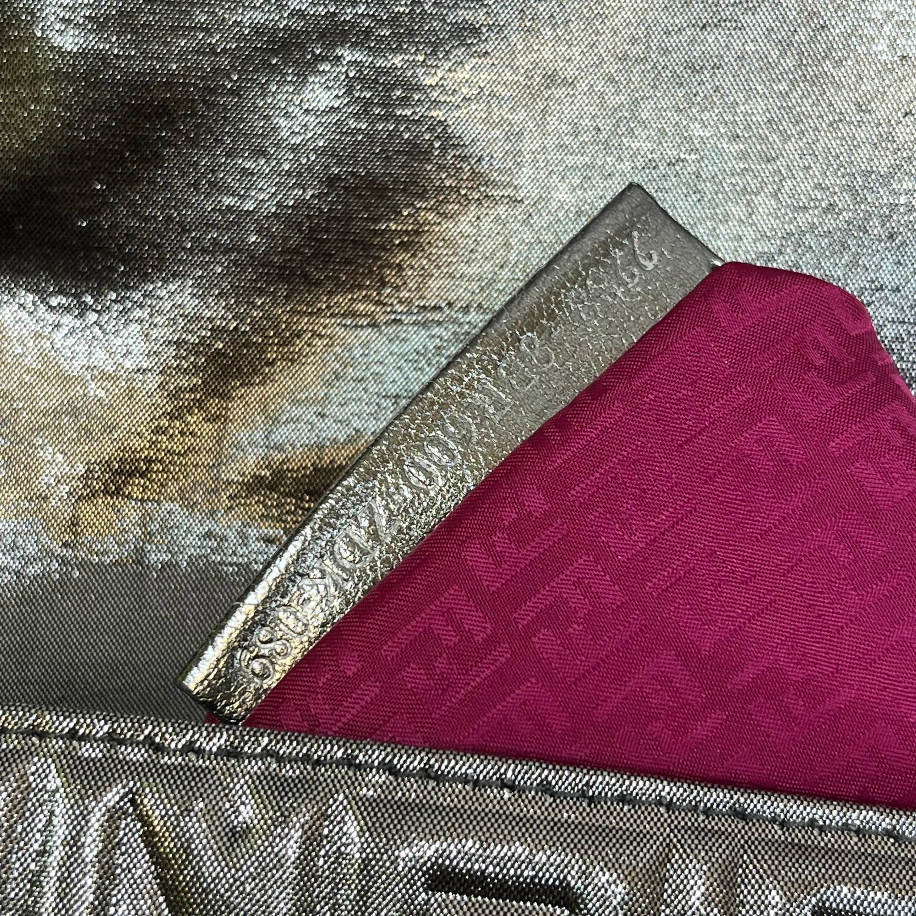 FENDI Baguette Metallic Silver FF Embossed Nylon Vintage Shoulder Bag