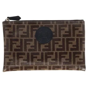 Fendi FF Zipped Pouch Bag in Brown Coated Canvas