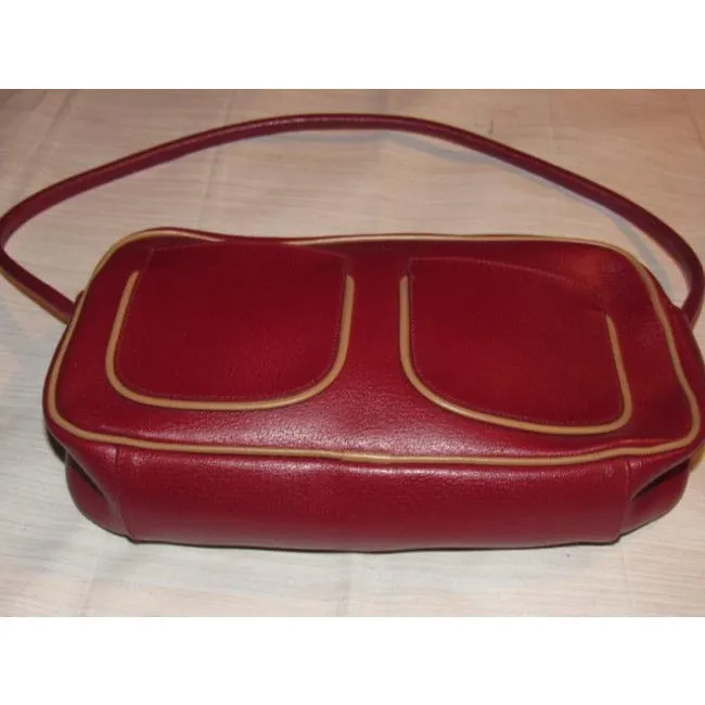 Furla Vintage Pursesdesigner Purses Dark Red Leather With Tan Leather Accents Shoulder Bag