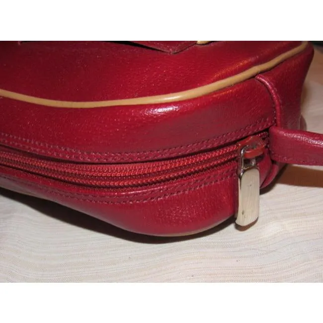 Furla Vintage Pursesdesigner Purses Dark Red Leather With Tan Leather Accents Shoulder Bag