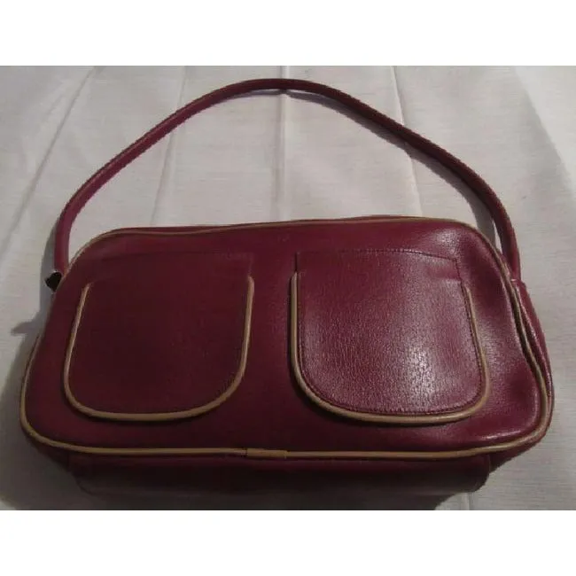 Furla Vintage Pursesdesigner Purses Dark Red Leather With Tan Leather Accents Shoulder Bag