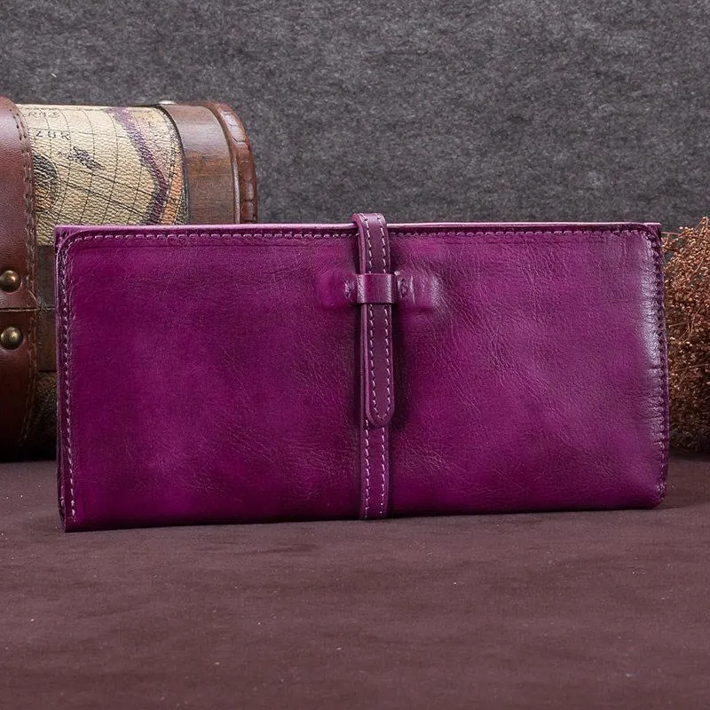 Green Womens Leather Slim Long Wallet Bifold Leather Wallet Womens Long Purse for Ladies