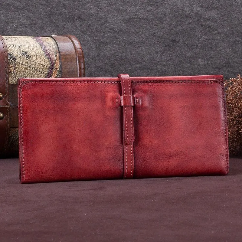 Green Womens Leather Slim Long Wallet Bifold Leather Wallet Womens Long Purse for Ladies
