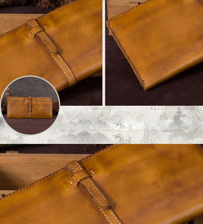 Green Womens Leather Slim Long Wallet Bifold Leather Wallet Womens Long Purse for Ladies