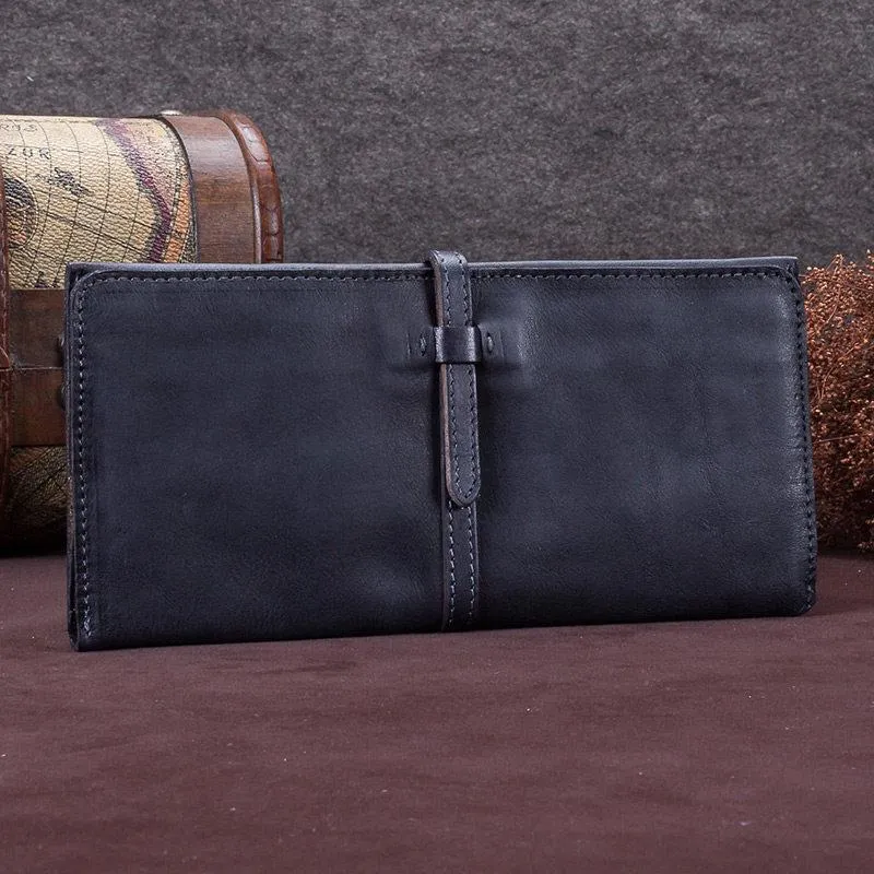 Green Womens Leather Slim Long Wallet Bifold Leather Wallet Womens Long Purse for Ladies