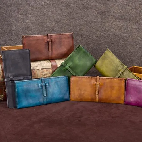 Green Womens Leather Slim Long Wallet Bifold Leather Wallet Womens Long Purse for Ladies