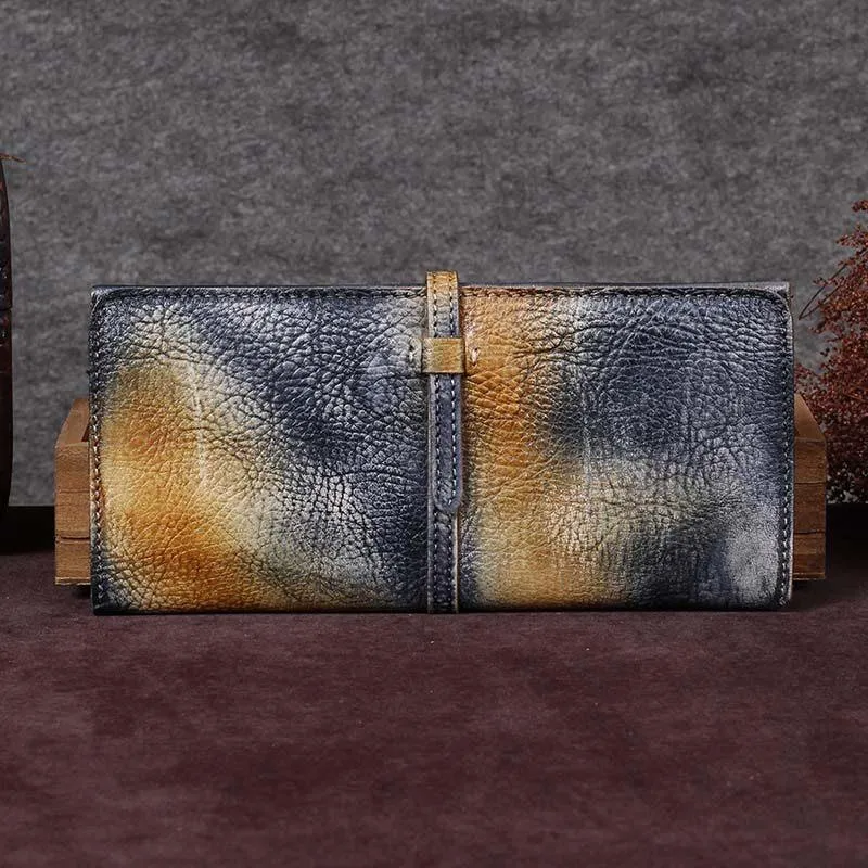Green Womens Leather Slim Long Wallet Bifold Leather Wallet Womens Long Purse for Ladies