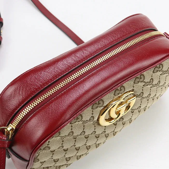 GUCCI 447632 Shoulder Bag GG Marmont Small camera bag GG canvas, leather beige Women