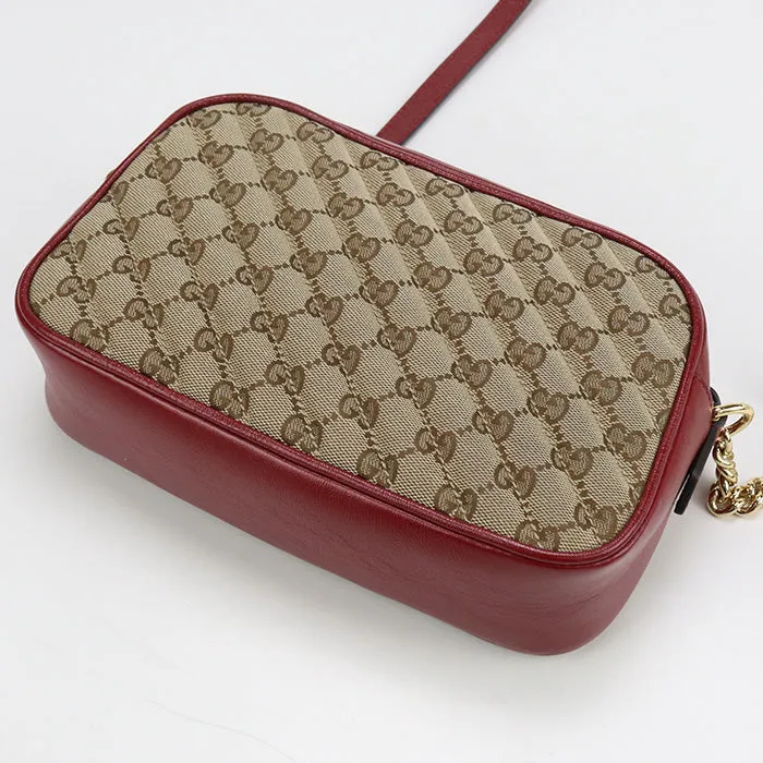 GUCCI 447632 Shoulder Bag GG Marmont Small camera bag GG canvas, leather beige Women