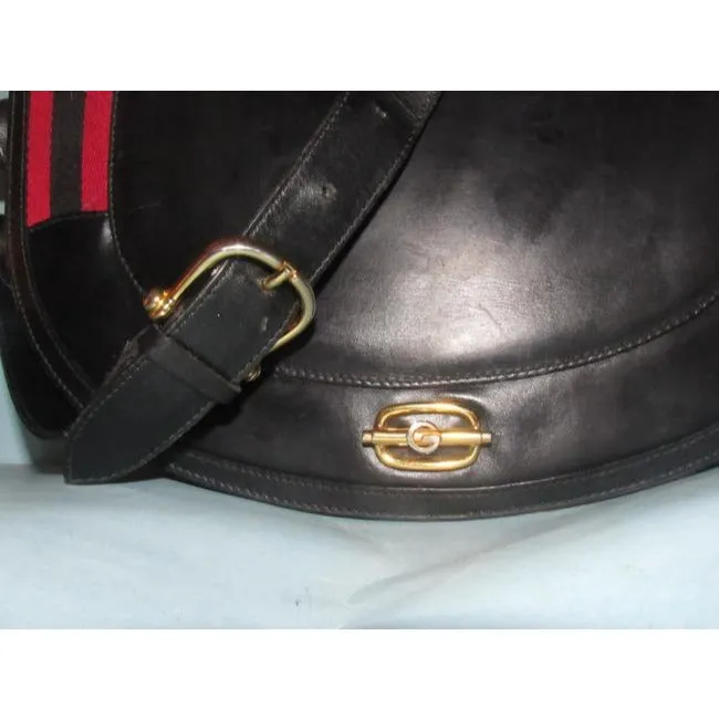 Gucci Early Saddle With Sherry Stripes Black Leather And Gg Leather Shoulder Bag