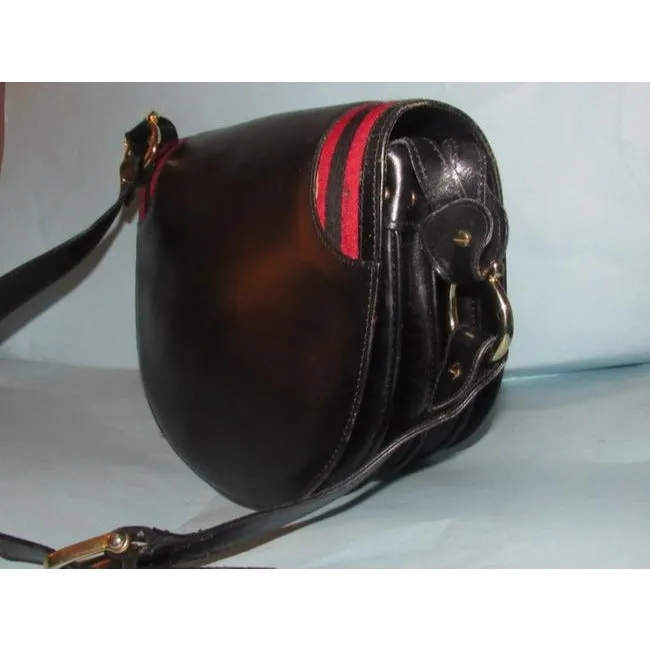 Gucci Early Saddle With Sherry Stripes Black Leather And Gg Leather Shoulder Bag