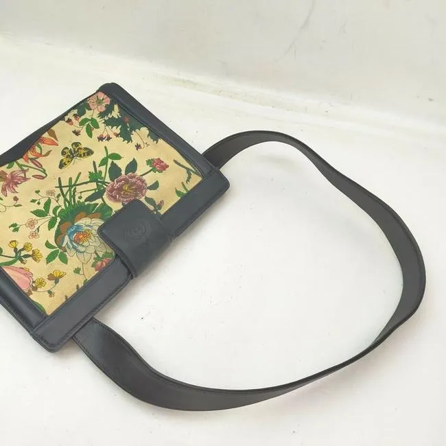 Gucci Garden Souvenir Bag Clutch Two Way Cross Body Shoulder Purse Floral Printnavy Leather Canvas A