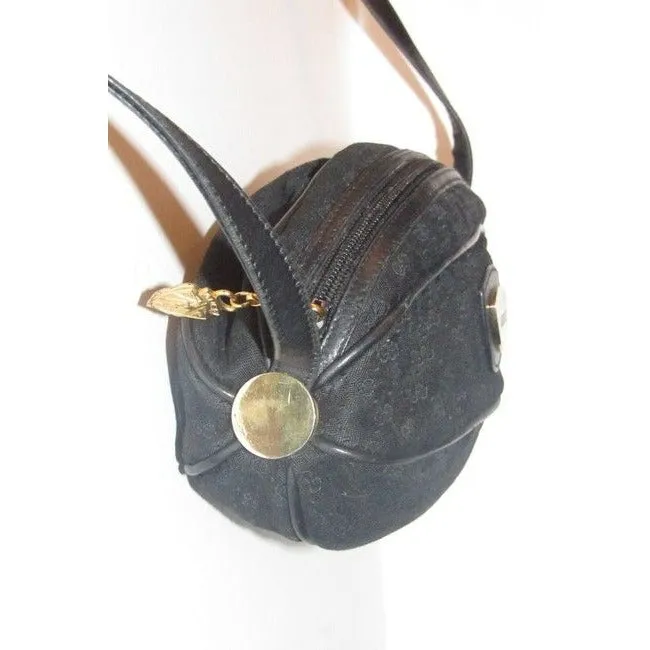 Gucci Guccissima Football Shape Cross Bodyshoulder Purses Black Micro G Print Leather And Canvas Sat