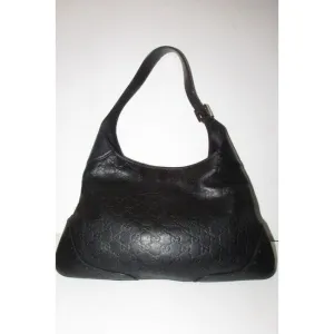 Gucci New Jackie Guccissima Print Shoulder Purse Black Gg Leather Hobo Bag