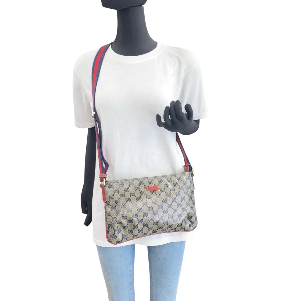 GUCCI Shoulder Bag 189749 Coated canvas Navy Sherry line GG crystal