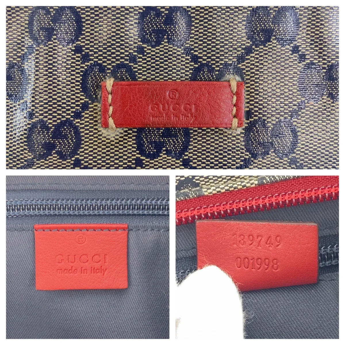 GUCCI Shoulder Bag 189749 Coated canvas Navy Sherry line GG crystal