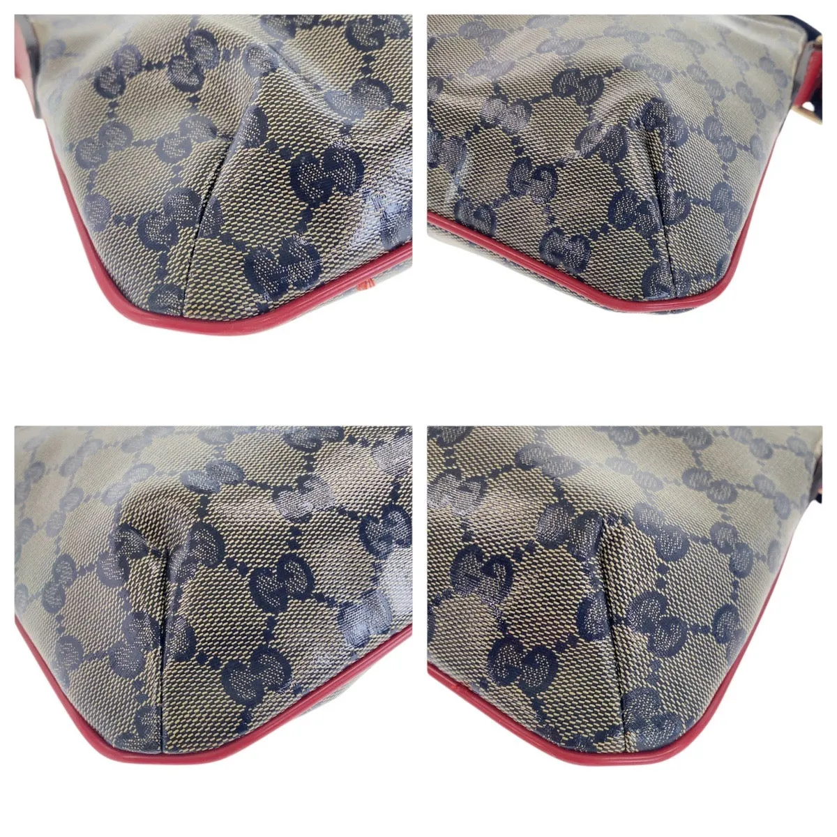 GUCCI Shoulder Bag 189749 Coated canvas Navy Sherry line GG crystal
