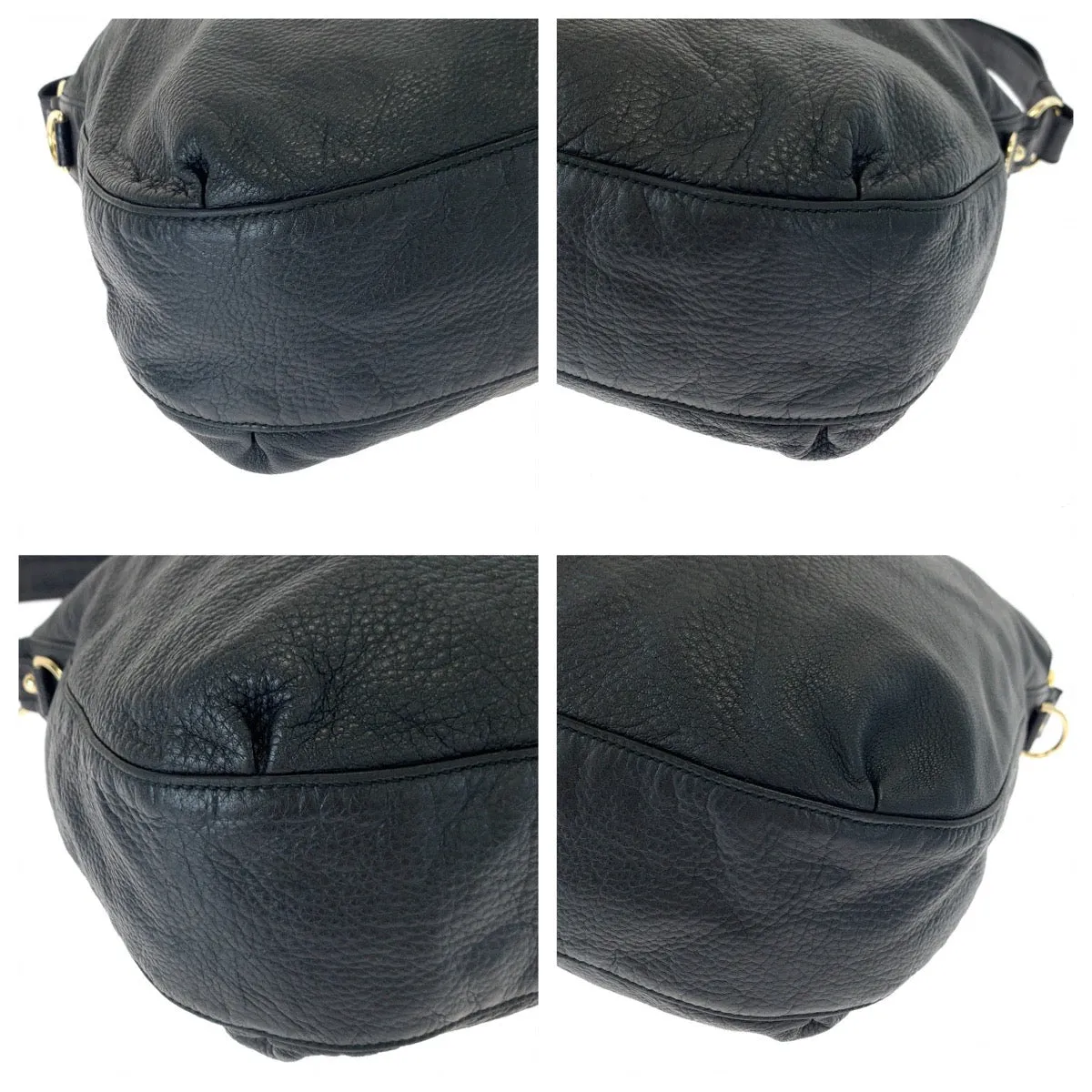 GUCCI Shoulder Bag 232931 leather Black Gold Metal Embossed Leather Shoulder Bag G Wave Hobo Women Used